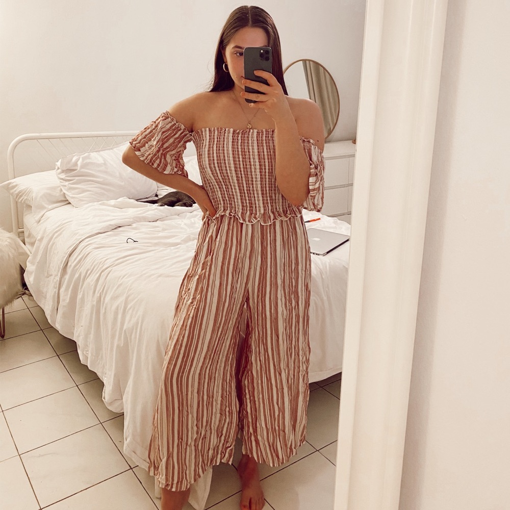Striped off the shoulder Jumpsuit